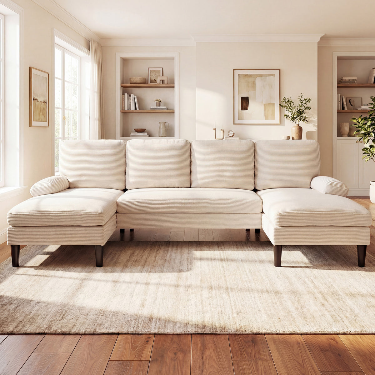 U-shaped Sectional Couch with Double Chaise for Living Room
