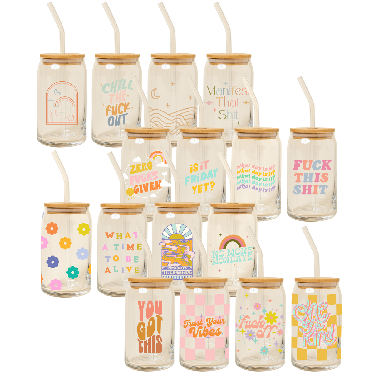 Can Glass w/ Lid + Straw