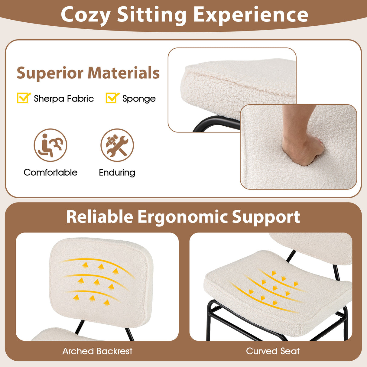 Upholstered Accent Chair Sherpa Reading Chair with Sponge Padding