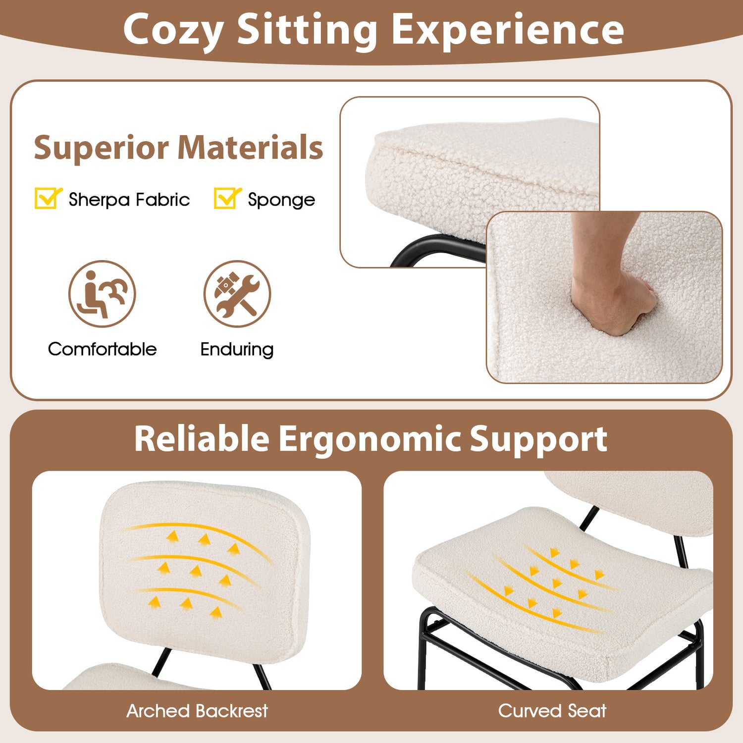Upholstered Accent Chair Sherpa Reading Chair with Sponge Padding