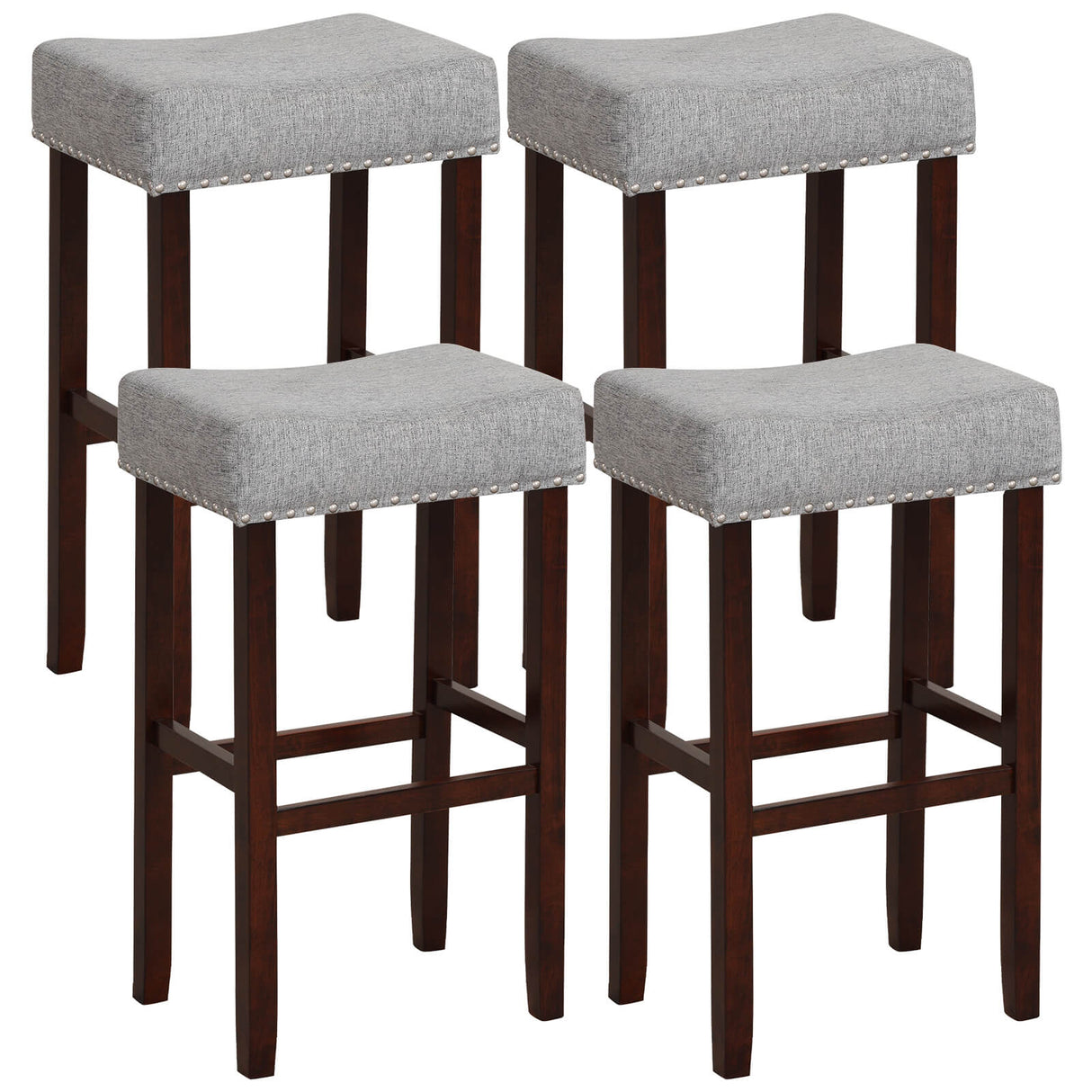 29 Inch Set of 2 Height Upholstered Bar Stool with Solid Rubber Wood Legs and Footrest