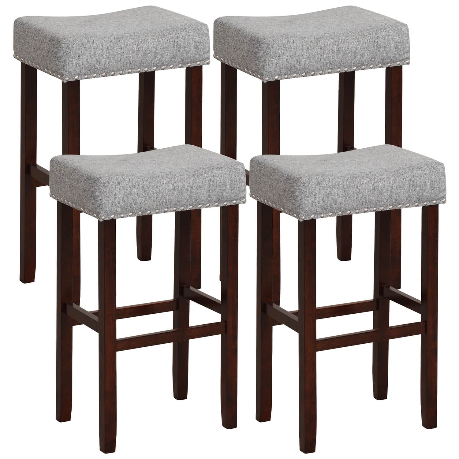 29 Inch Set of 2 Height Upholstered Bar Stool with Solid Rubber Wood Legs and Footrest