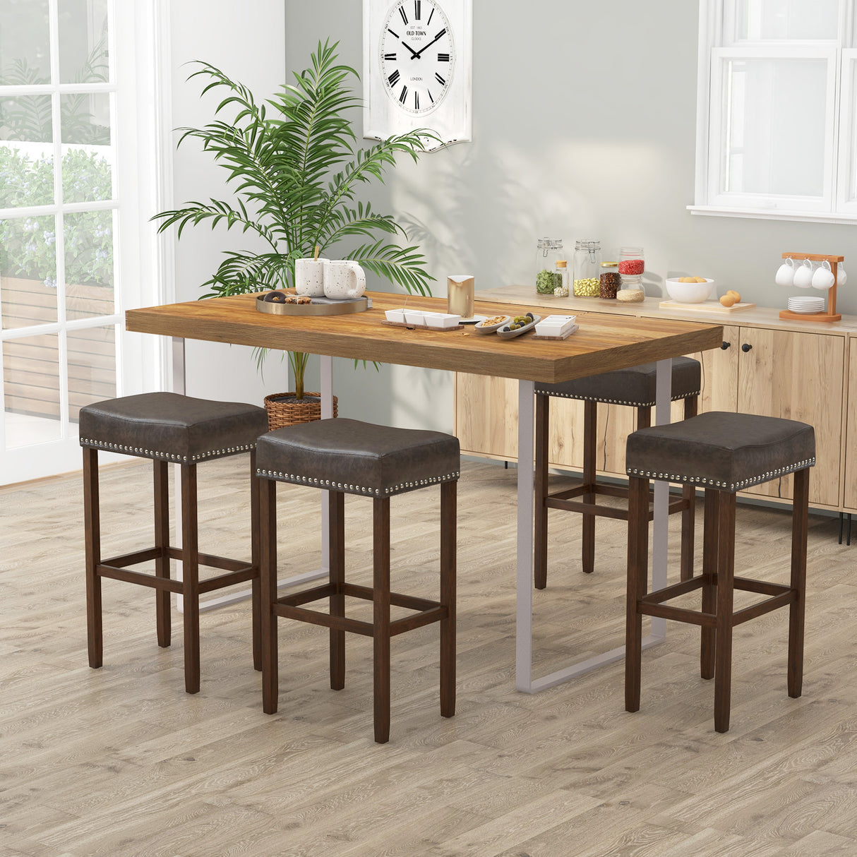 Upholstered Bar Stools Set of 2 with Footrests for Counter