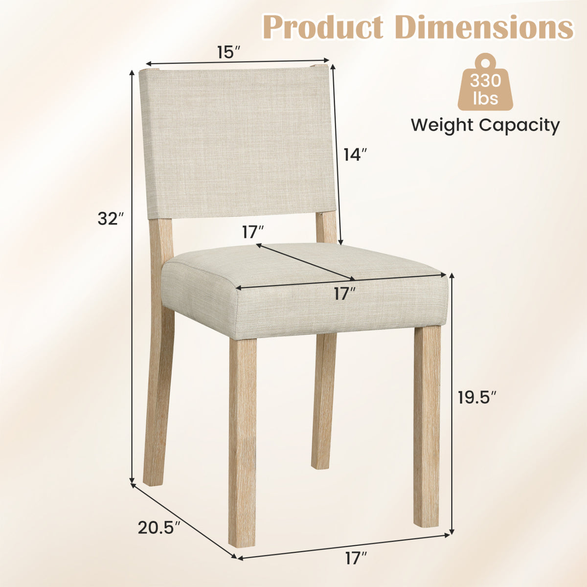 Upholstered Dining Chairs with Solid Rubber Wood Legs Set of 4-Beige