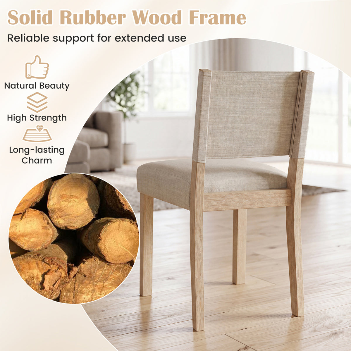 Upholstered Dining Chairs with Solid Rubber Wood Legs Set of 4-Beige