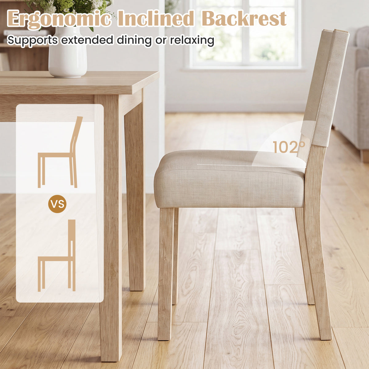 Upholstered Dining Chairs with Solid Rubber Wood Legs Set of 4-Beige