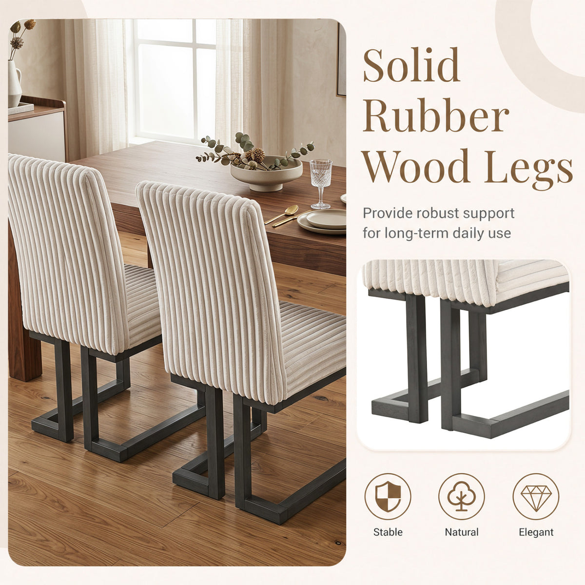 Upholstered Dining Chairs Set of 2 with Rubber Wood Legs and Padded Seat for Dining Room
