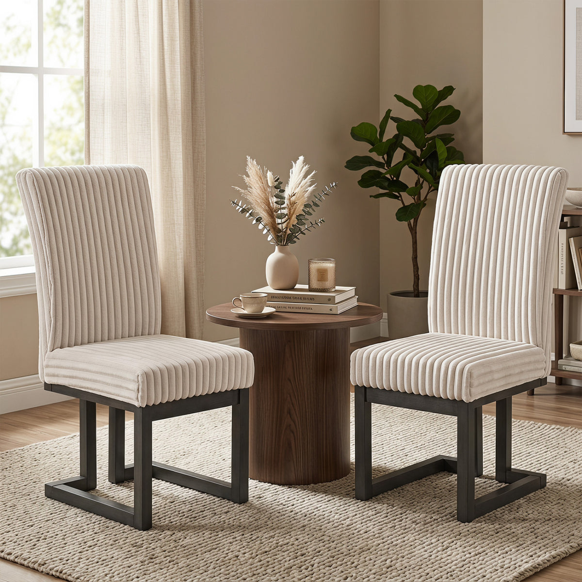 Upholstered Dining Chairs Set of 2 with Rubber Wood Legs and Padded Seat for Dining Room