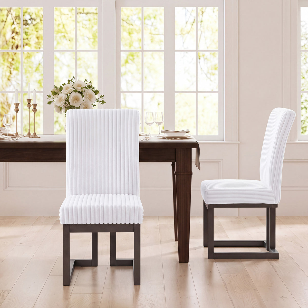 Upholstered Dining Chairs Set of 2 with Rubber Wood Legs and Padded Seat for Dining Room