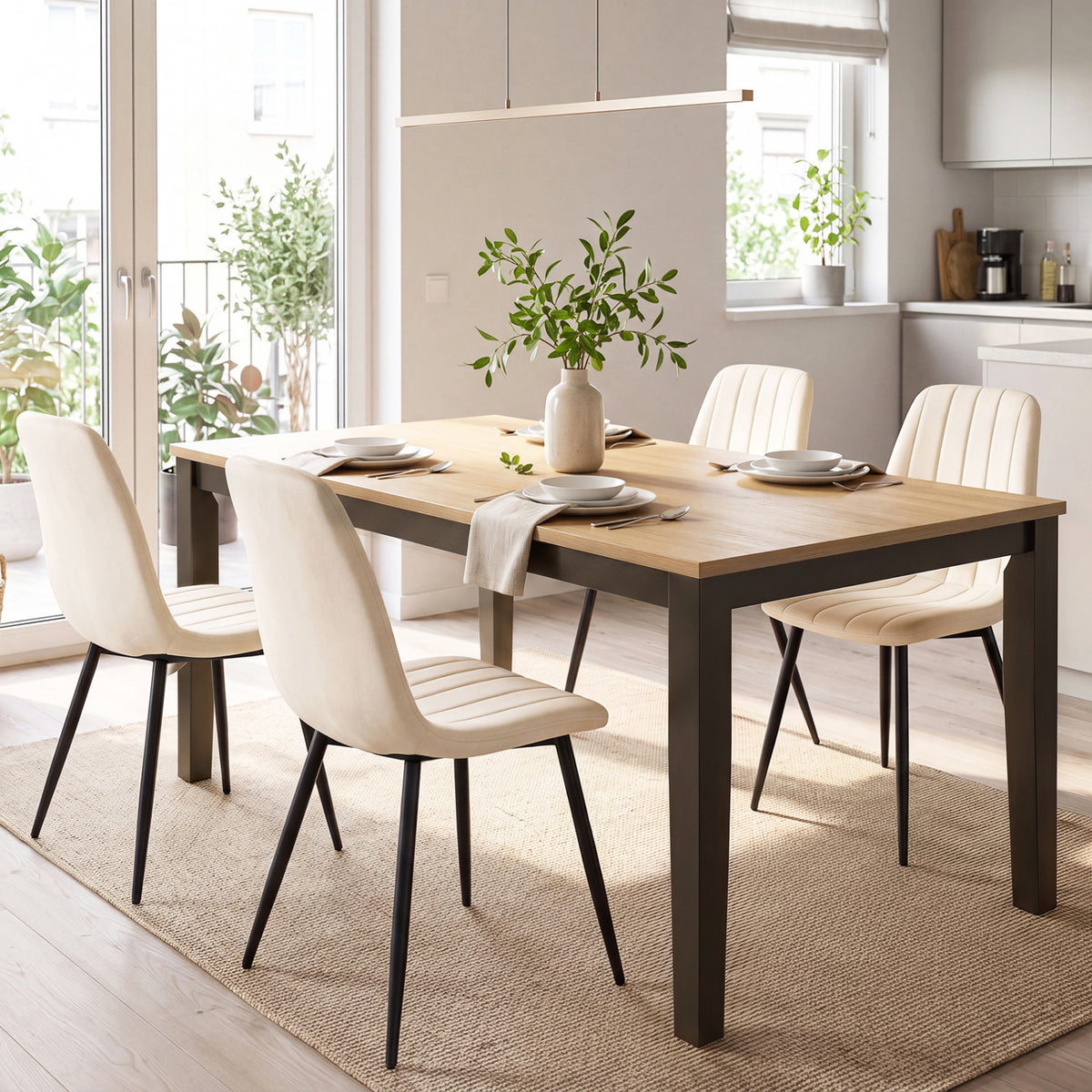 Upholstered Fabric Dining Chairs Set of 4 with Sturdy Metal Legs and Curved Backrest