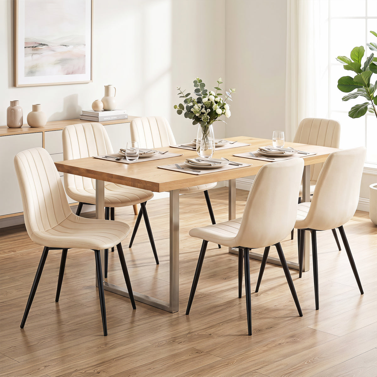 Upholstered Fabric Dining Chairs Set of 4 with Sturdy Metal Legs and Curved Backrest