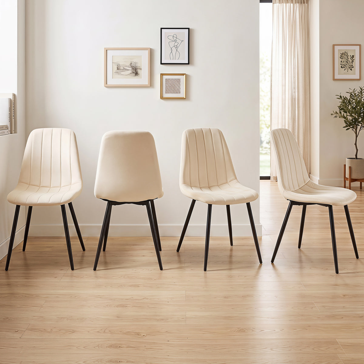 Upholstered Fabric Dining Chairs Set of 4 with Sturdy Metal Legs and Curved Backrest