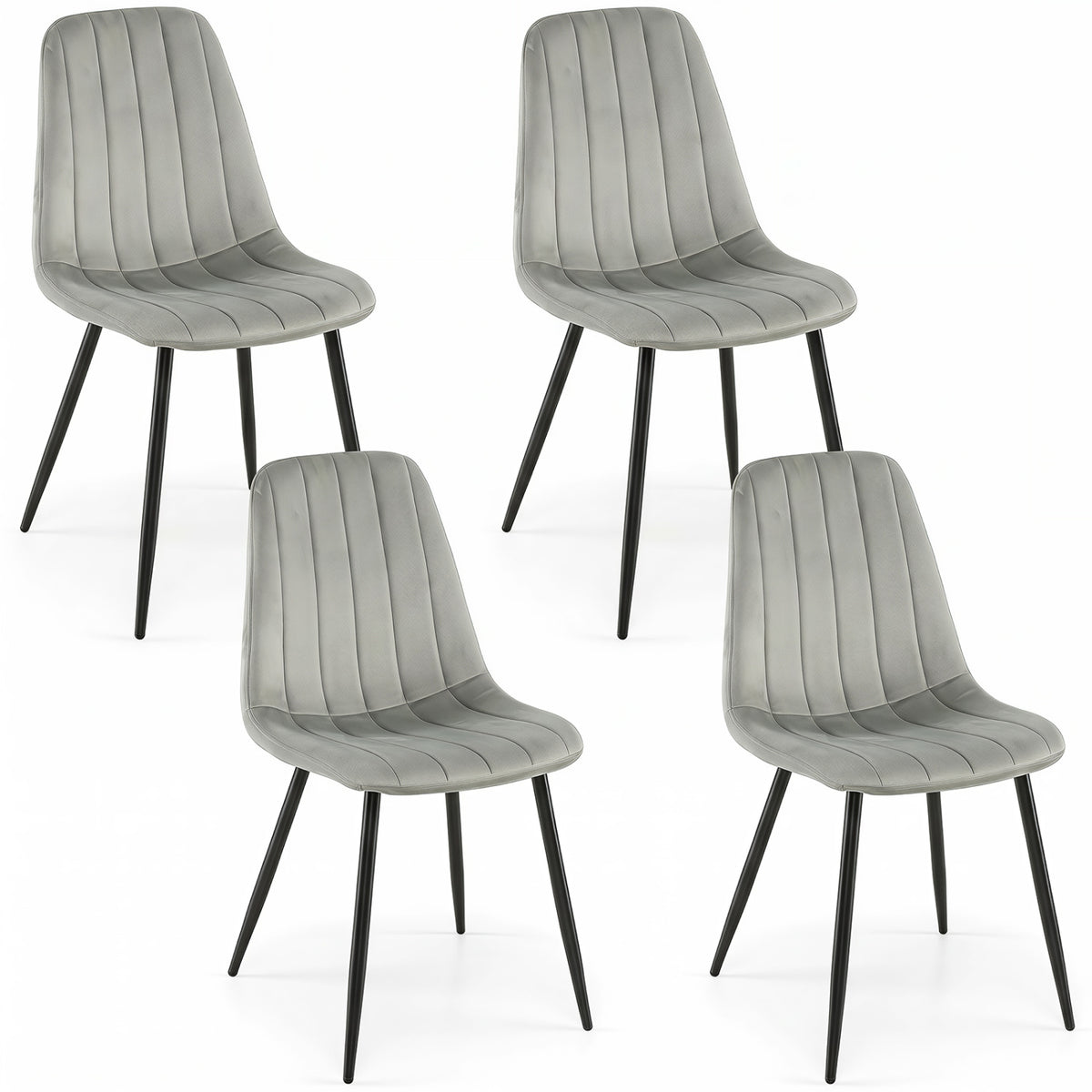 Upholstered Fabric Dining Chairs Set of 4 with Sturdy Metal Legs and Curved Backrest
