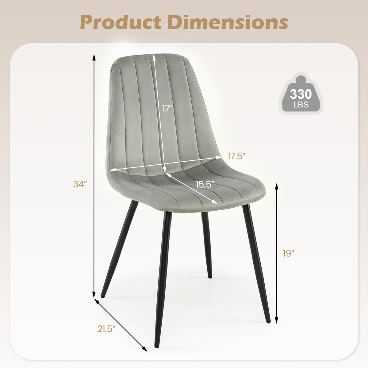 Upholstered Fabric Dining Chairs Set of 4 with Sturdy Metal Legs and Curved Backrest
