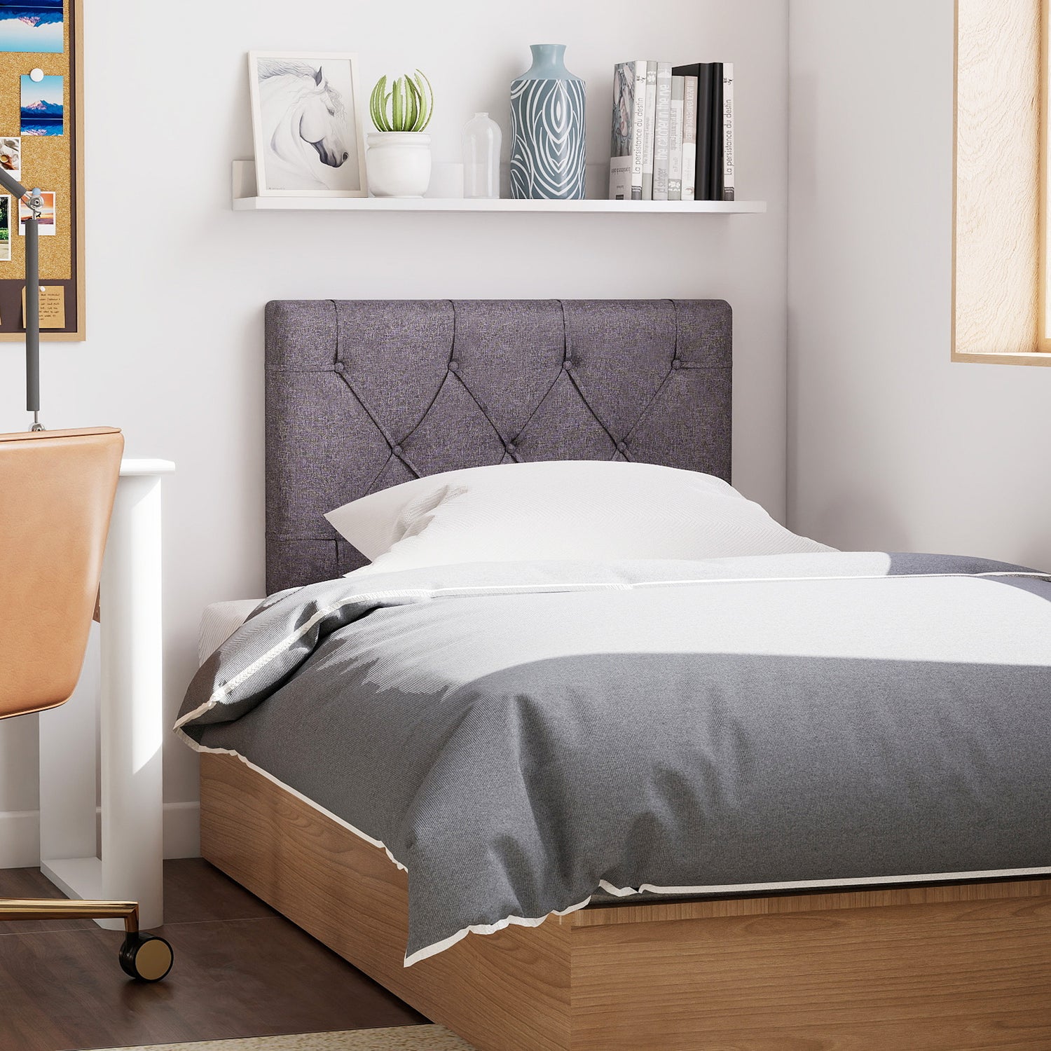 Upholstered Headboard for Twin Size Bed with Fabric Upholstery