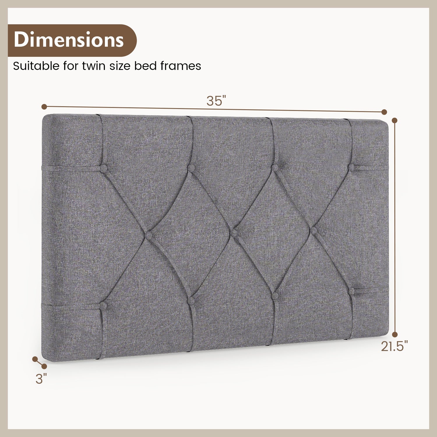 Upholstered Headboard for Twin Size Bed with Fabric Upholstery