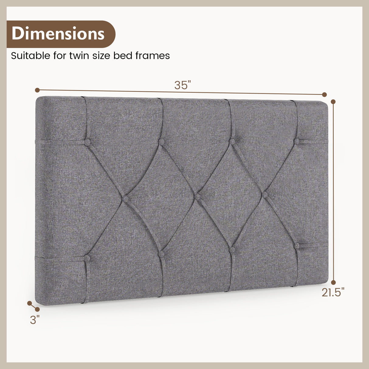 Upholstered Headboard for Twin Size Bed with Fabric Upholstery