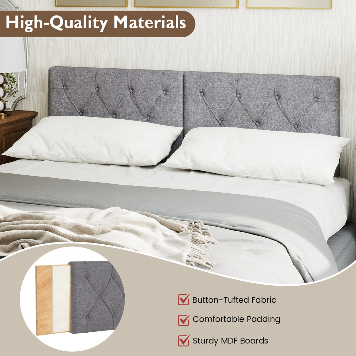 Upholstered Headboard for Twin Size Bed with Fabric Upholstery