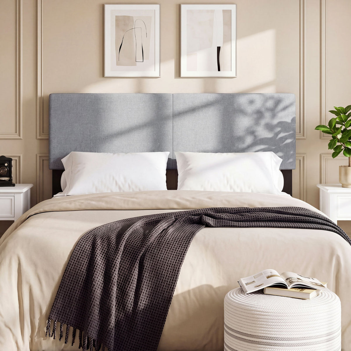 Upholstered Headboard Queen/Full Size Vertical Quilted Linen Fabric Bed Frame Mount Panel