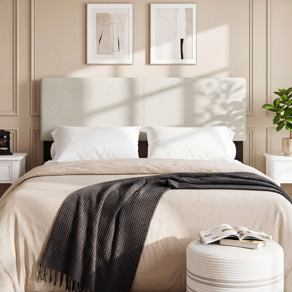 Upholstered Headboard Queen/Full Size Vertical Quilted Linen Fabric Bed Frame Mount Panel