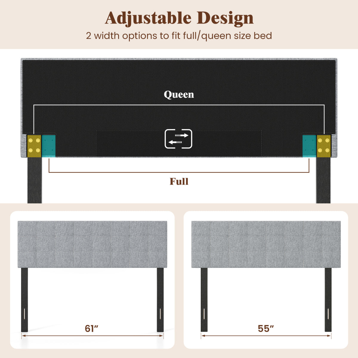 Upholstered Headboard Queen/Full Size Quilted Grid Linen Fabric Bed Frame Mount Panel