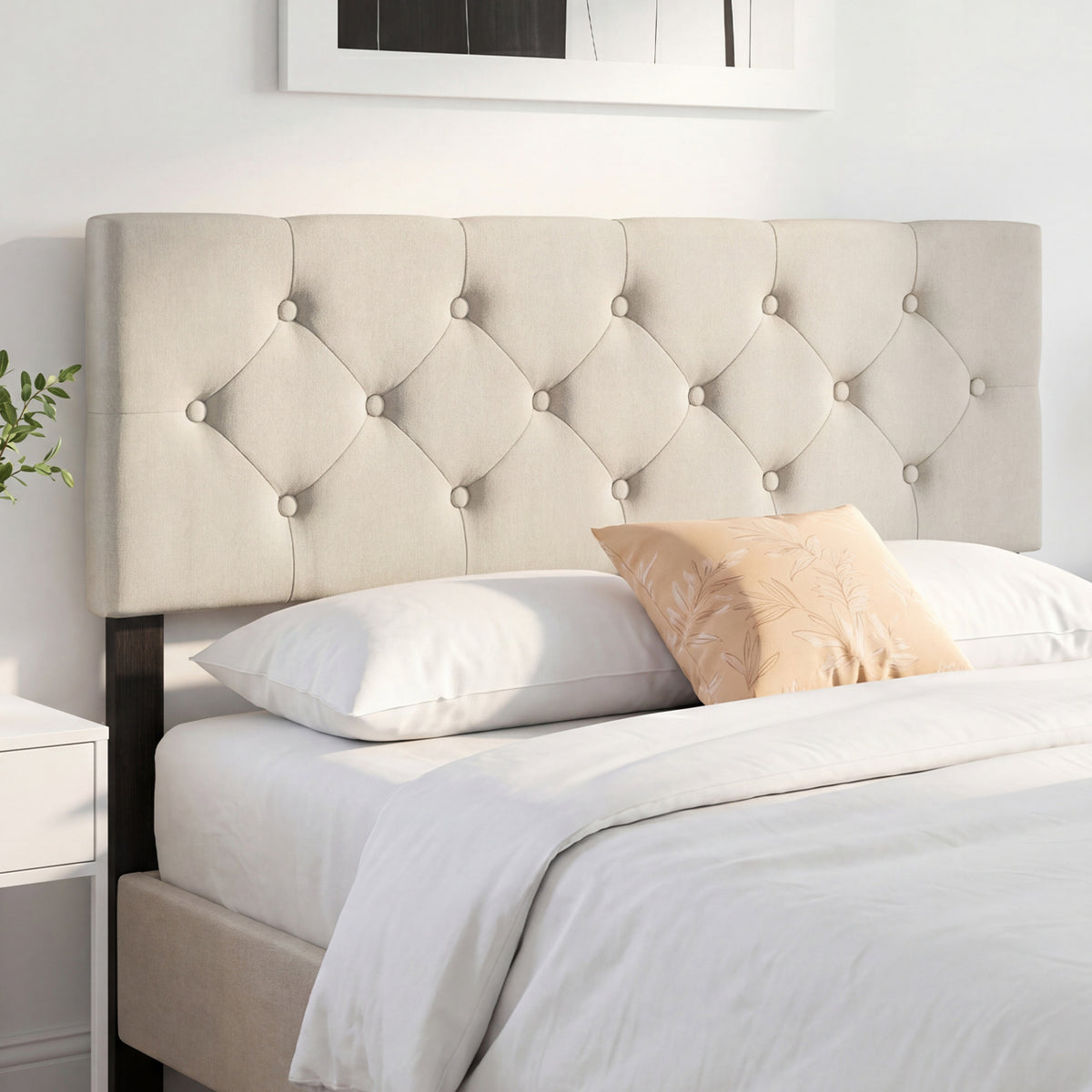 Upholstered Headboard Queen/Full Size Tufted Linen Fabric Bed Frame Mount Panel