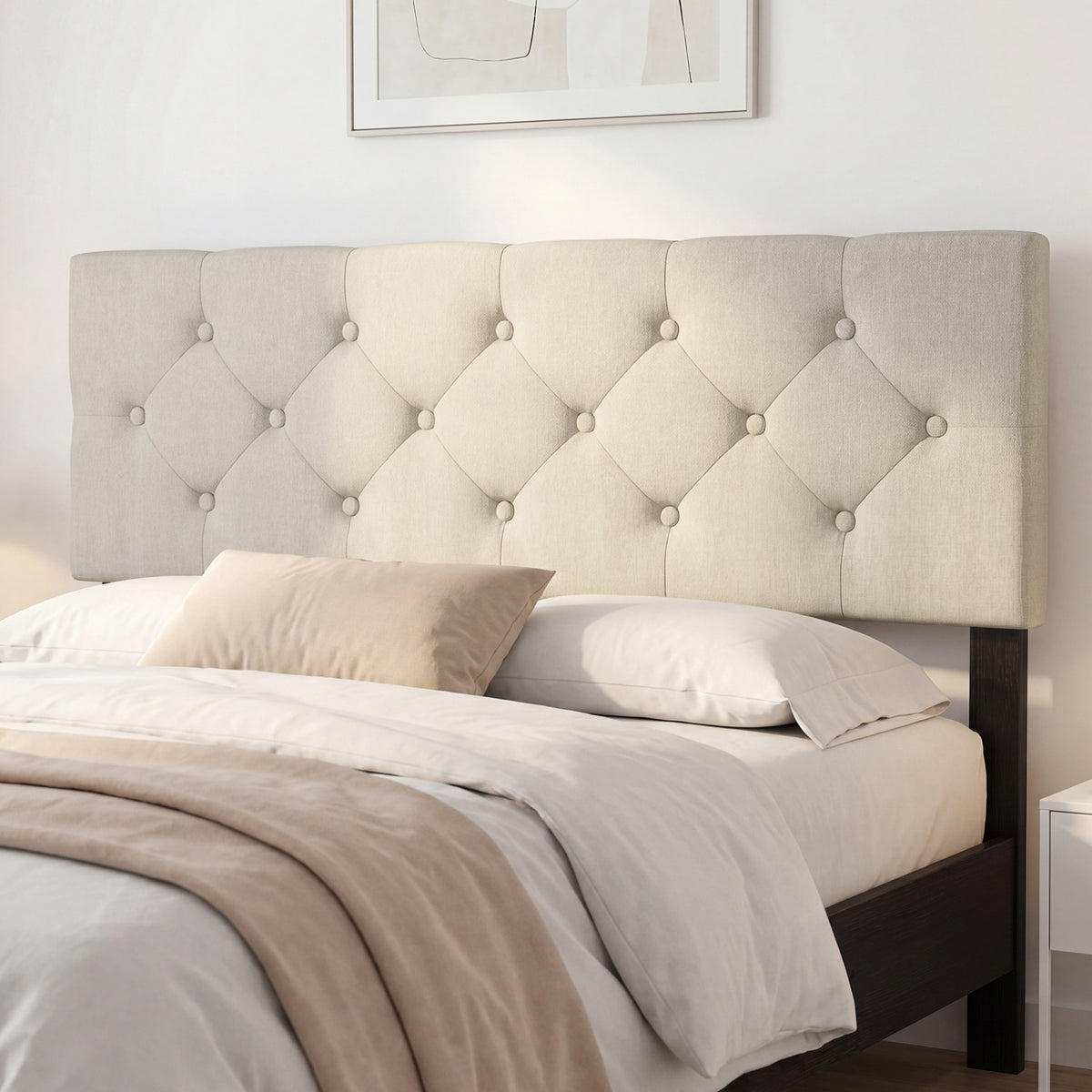 Upholstered Headboard Queen/Full Size Tufted Linen Fabric Bed Frame Mount Panel