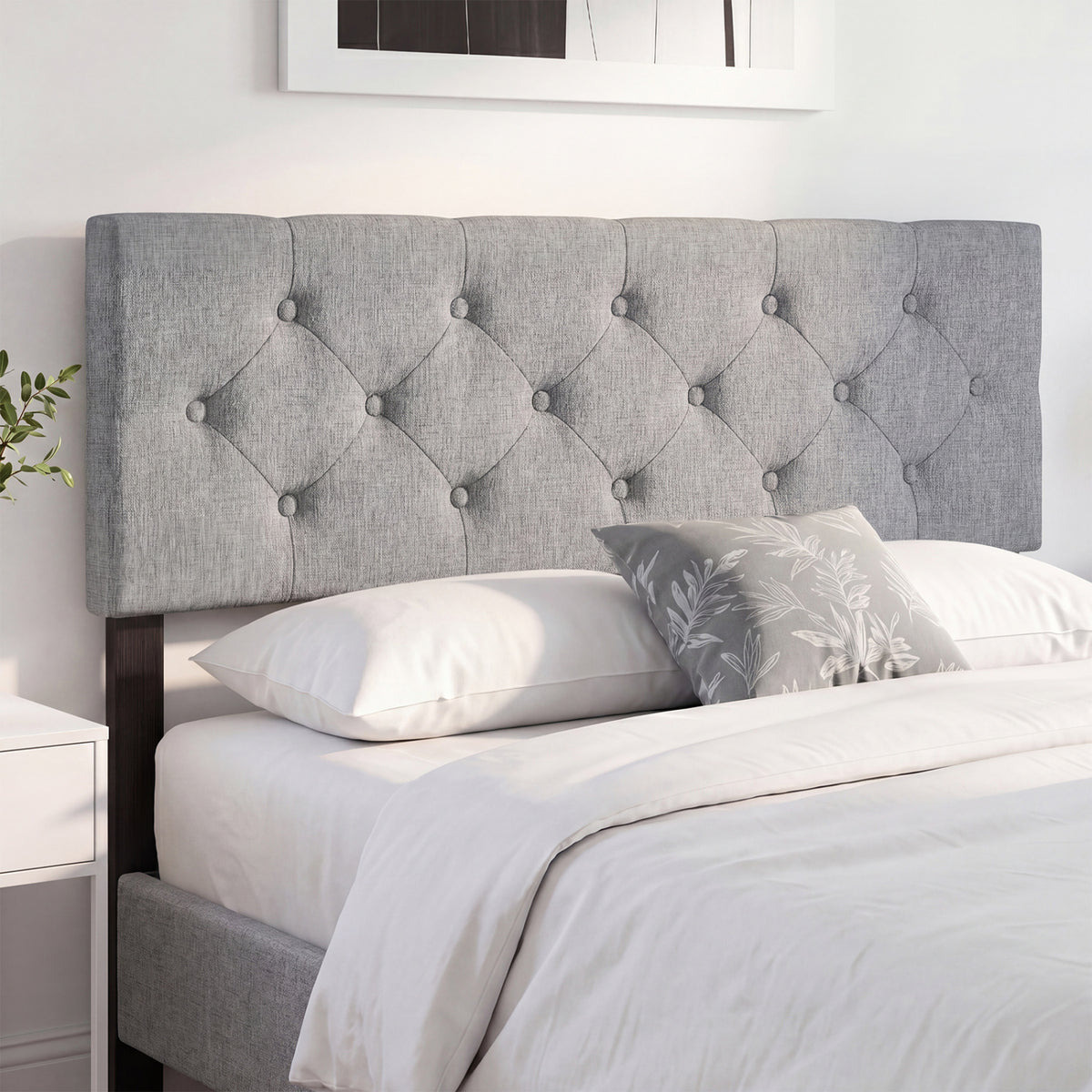 Upholstered Headboard Queen/Full Size Tufted Linen Fabric Bed Frame Mount Panel