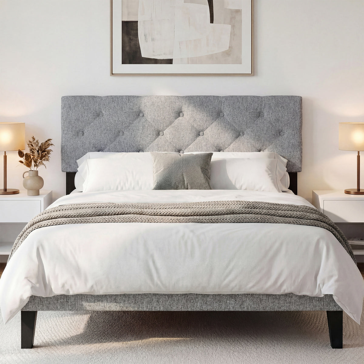 Upholstered Headboard Queen/Full Size Tufted Linen Fabric Bed Frame Mount Panel
