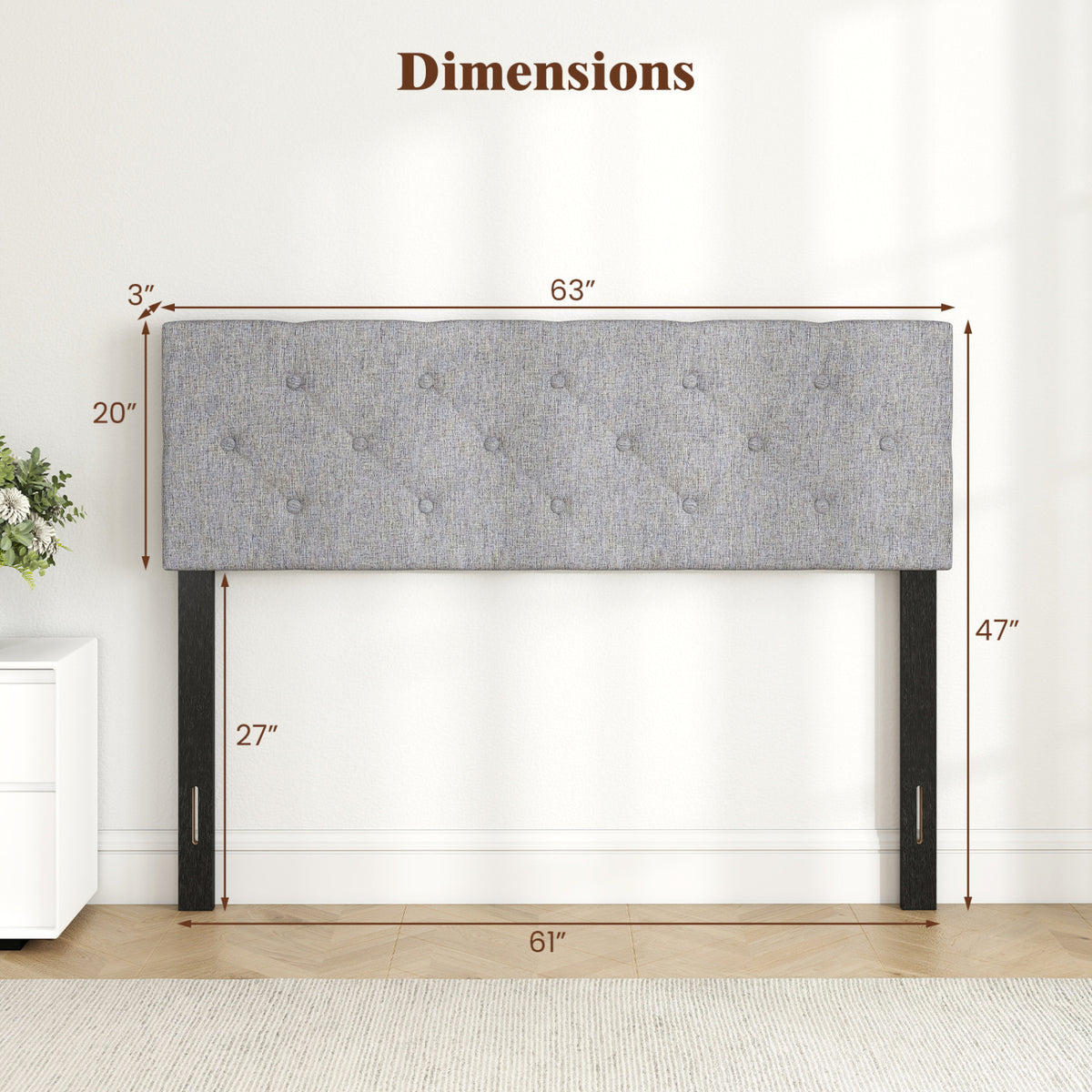 Upholstered Headboard Queen/Full Size Tufted Linen Fabric Bed Frame Mount Panel