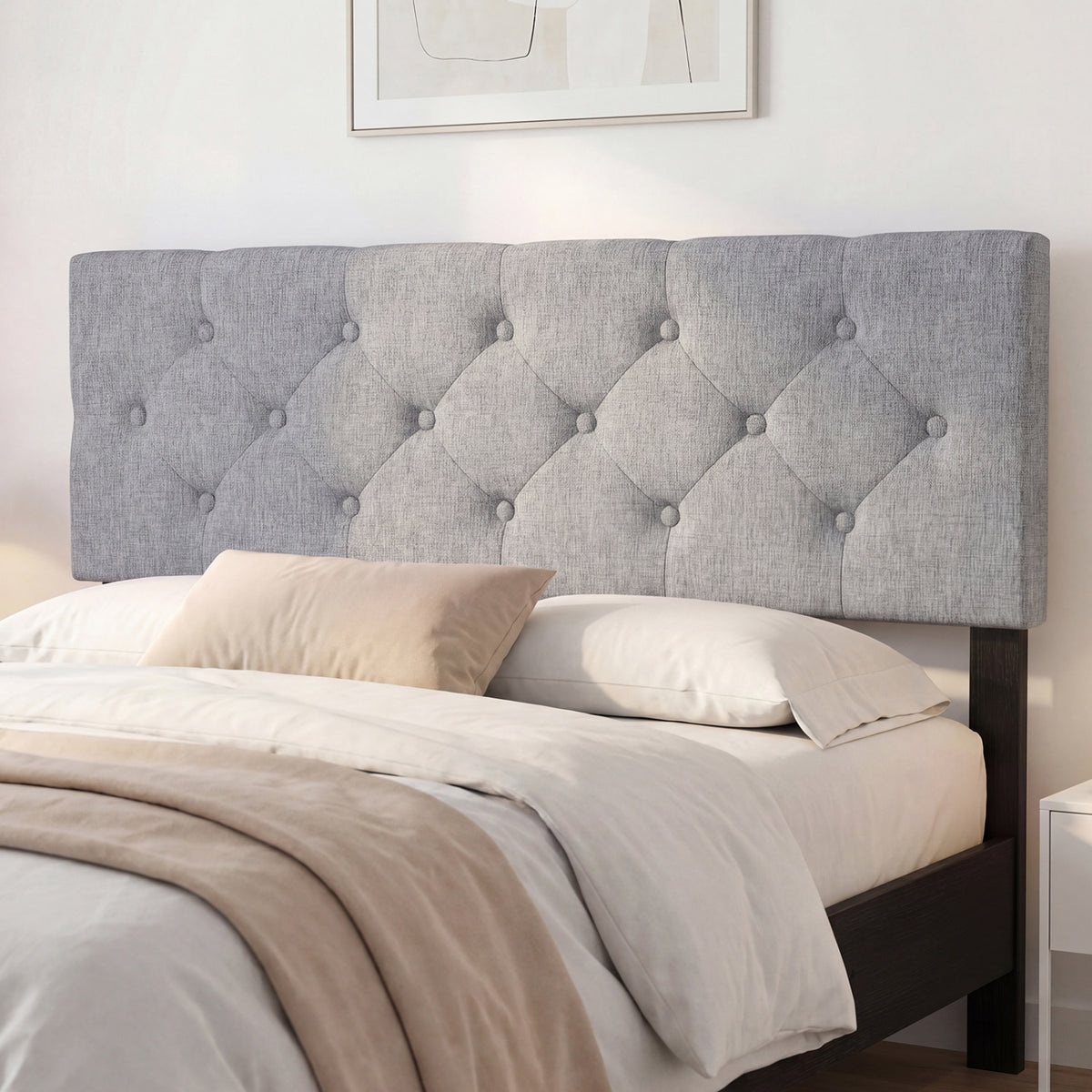 Upholstered Headboard Queen/Full Size Tufted Linen Fabric Bed Frame Mount Panel