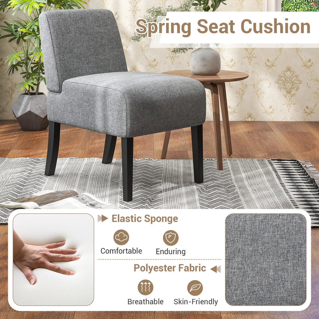 Upholstered Living Room Chair with Rubber Wood Legs-Dark Gray
