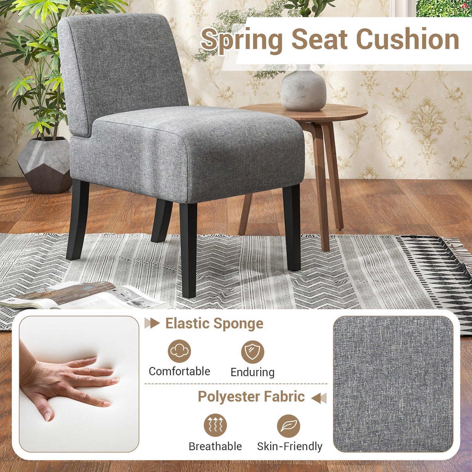 Upholstered Living Room Chair with Rubber Wood Legs-Dark Gray