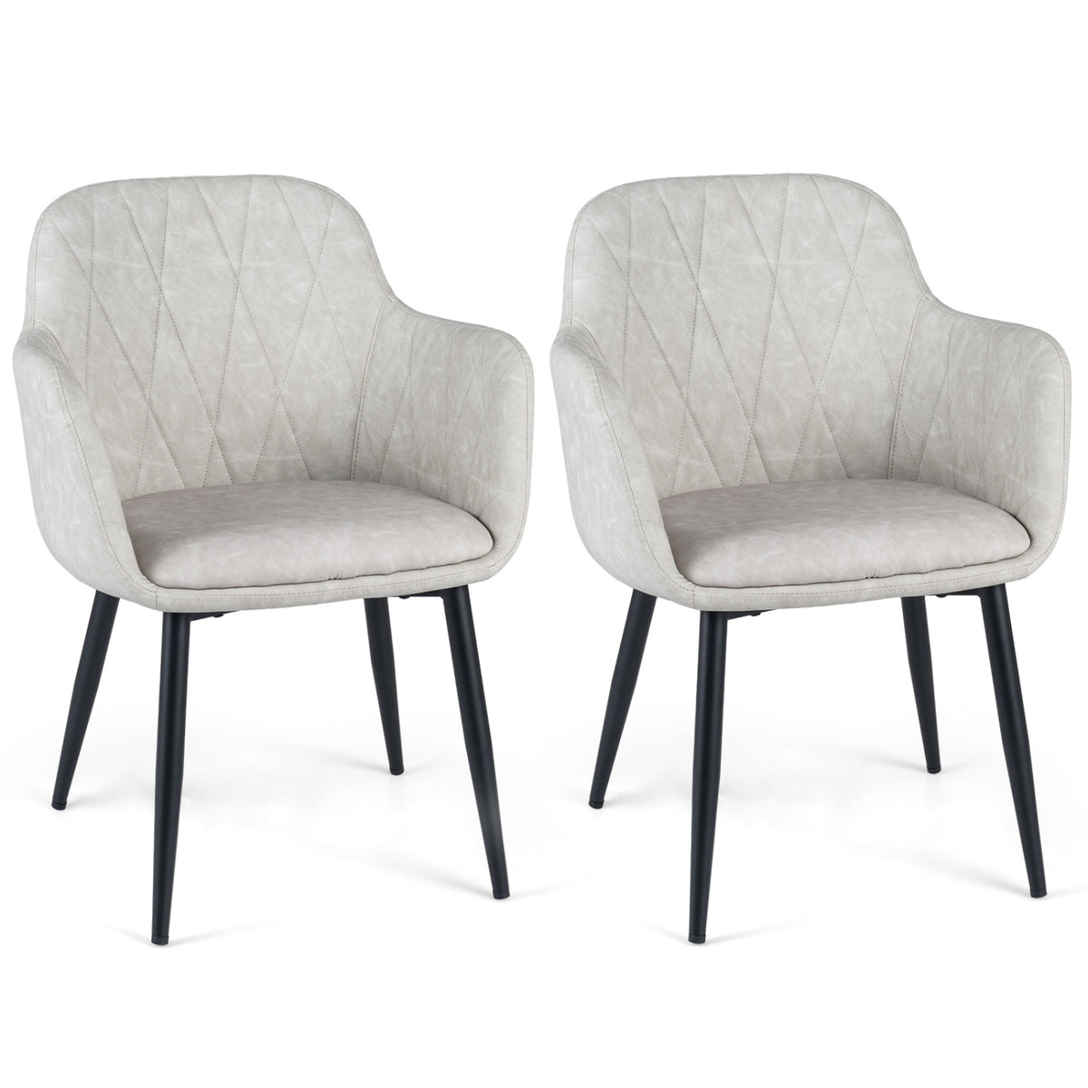 Upholstered PU Leather Kitchen Chairs Set of 2 with Curved Back and Wide Seat