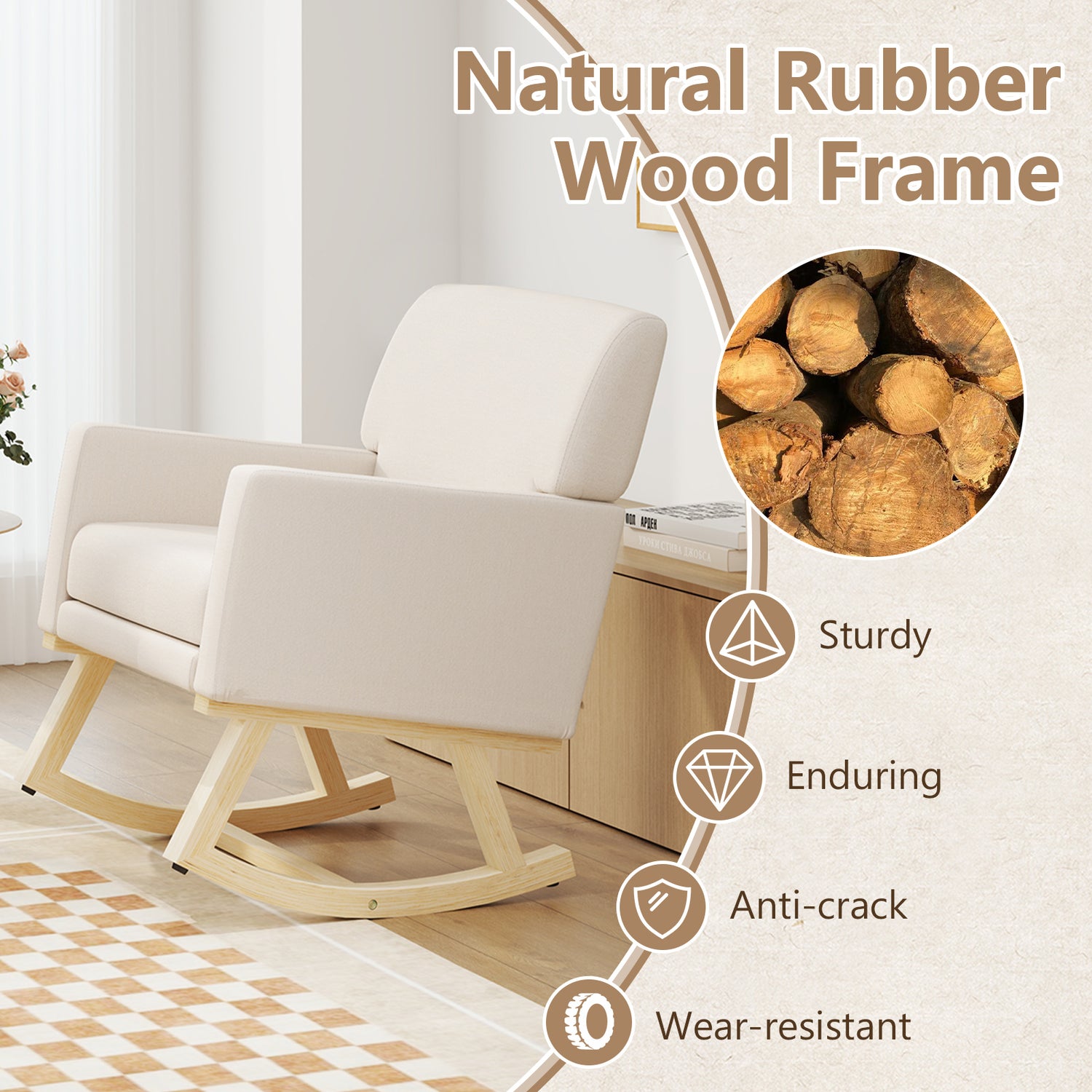Upholstered Rocking Chair with and Solid Wood Base