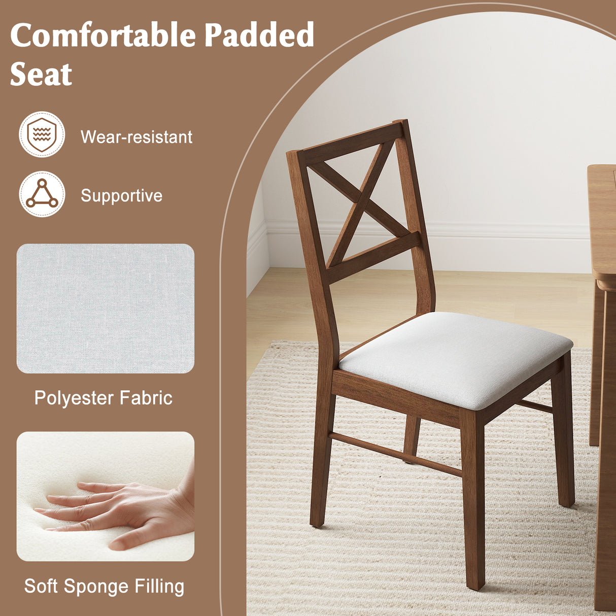 Upholstered Side Dining Chairs Set of 2 with Rubber Wood Frame