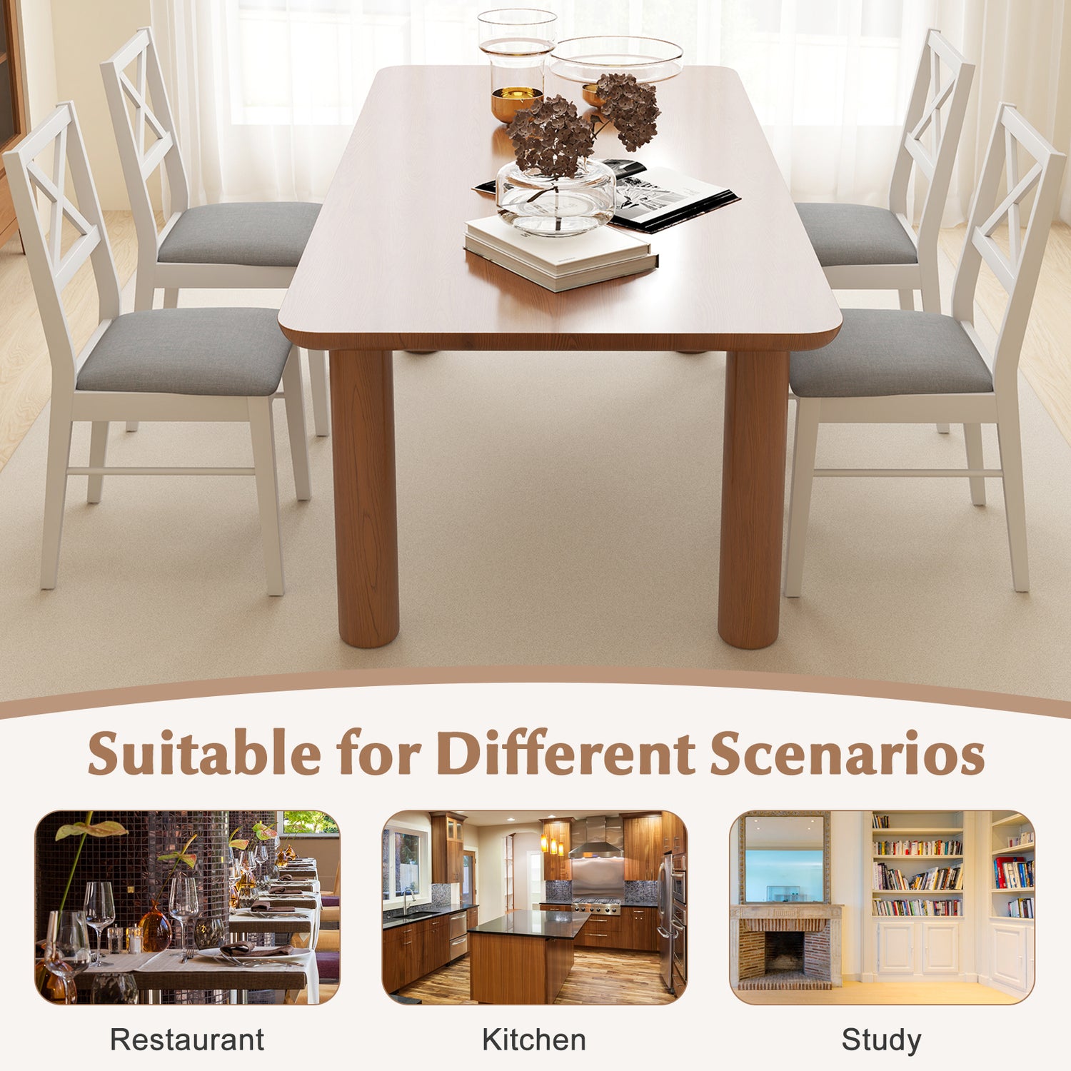 Upholstered Side Dining Chairs Set of 2 with Rubber Wood Frame