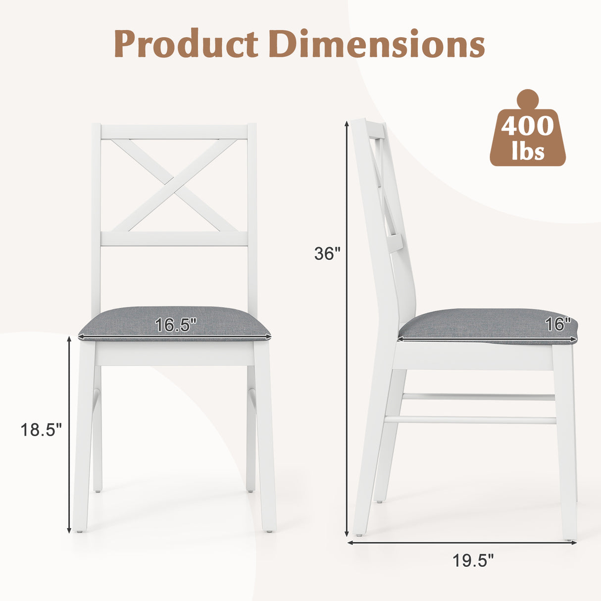 Upholstered Side Dining Chairs Set of 2 with Rubber Wood Frame