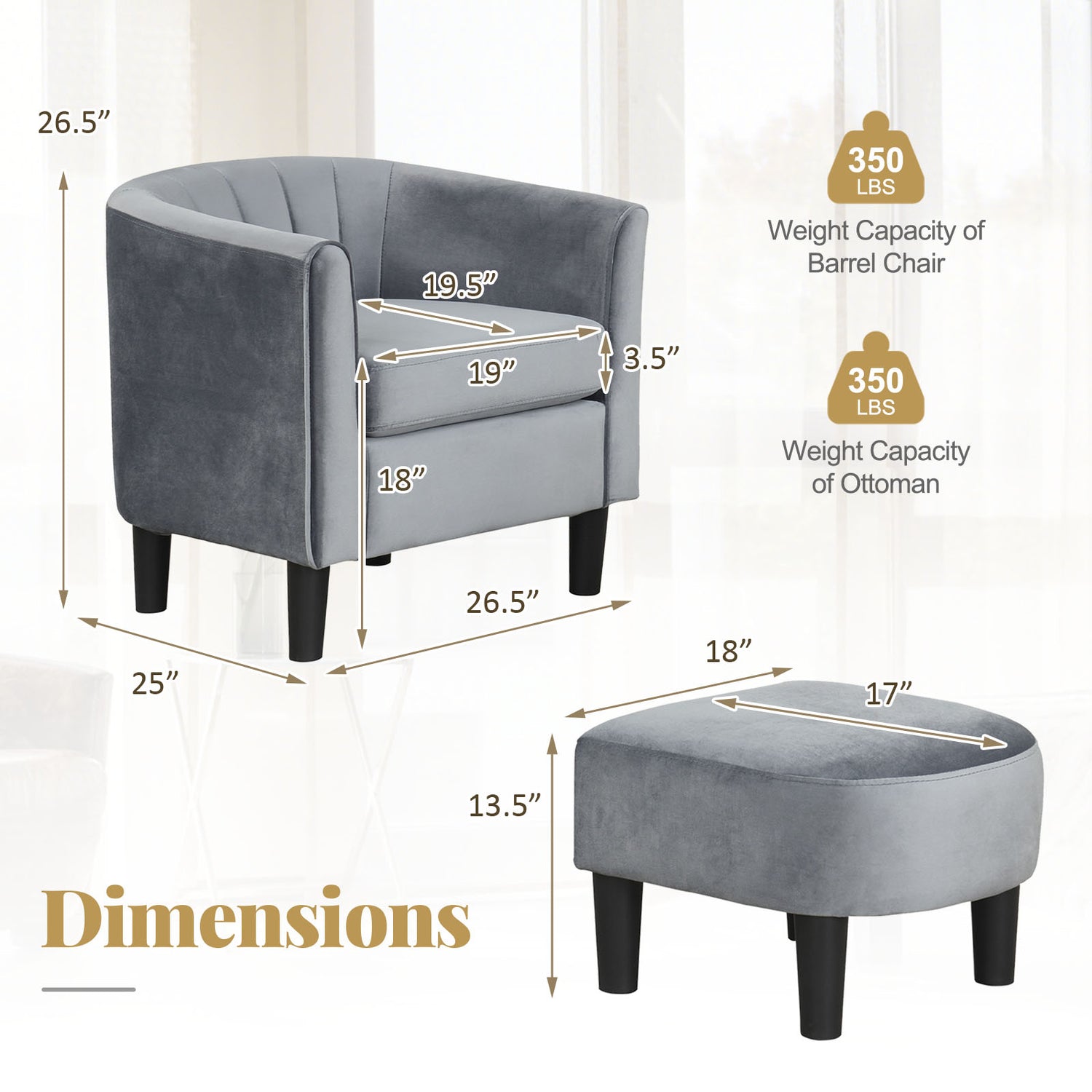 Upholstered Teddy Velvet Club Barrel Chair with Ottoman with Footrest