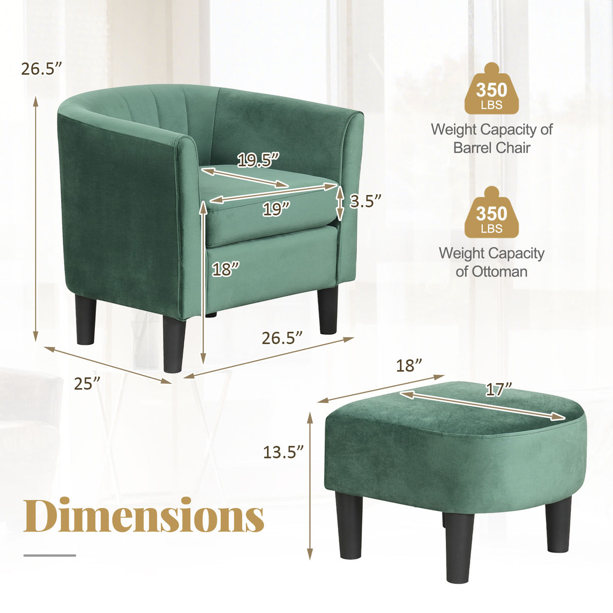 Upholstered Teddy Velvet Club Barrel Chair with Ottoman with Footrest