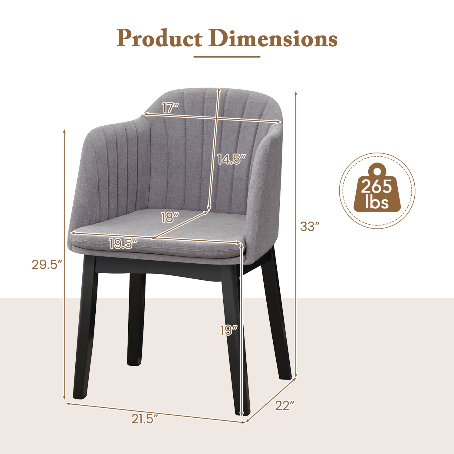 Upholstered Velvet Accent Modern Dining Chairs Set of 2 with Curved Backrests-Grey