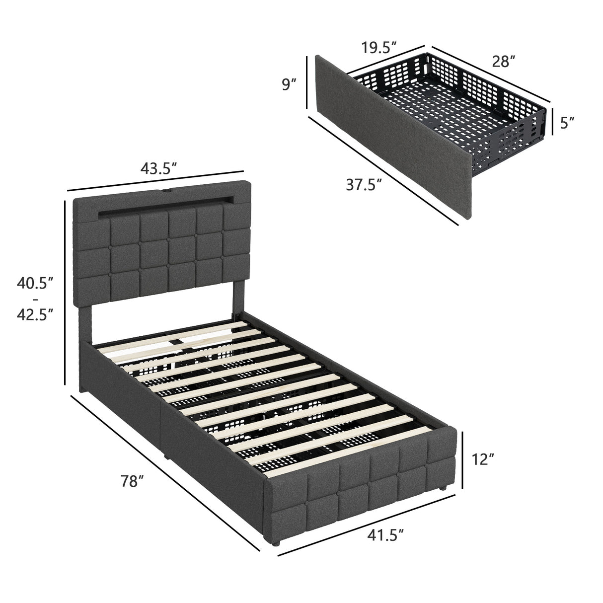 Upholstered Queen LED Bed Frame with Headboard and 4 Drawers
