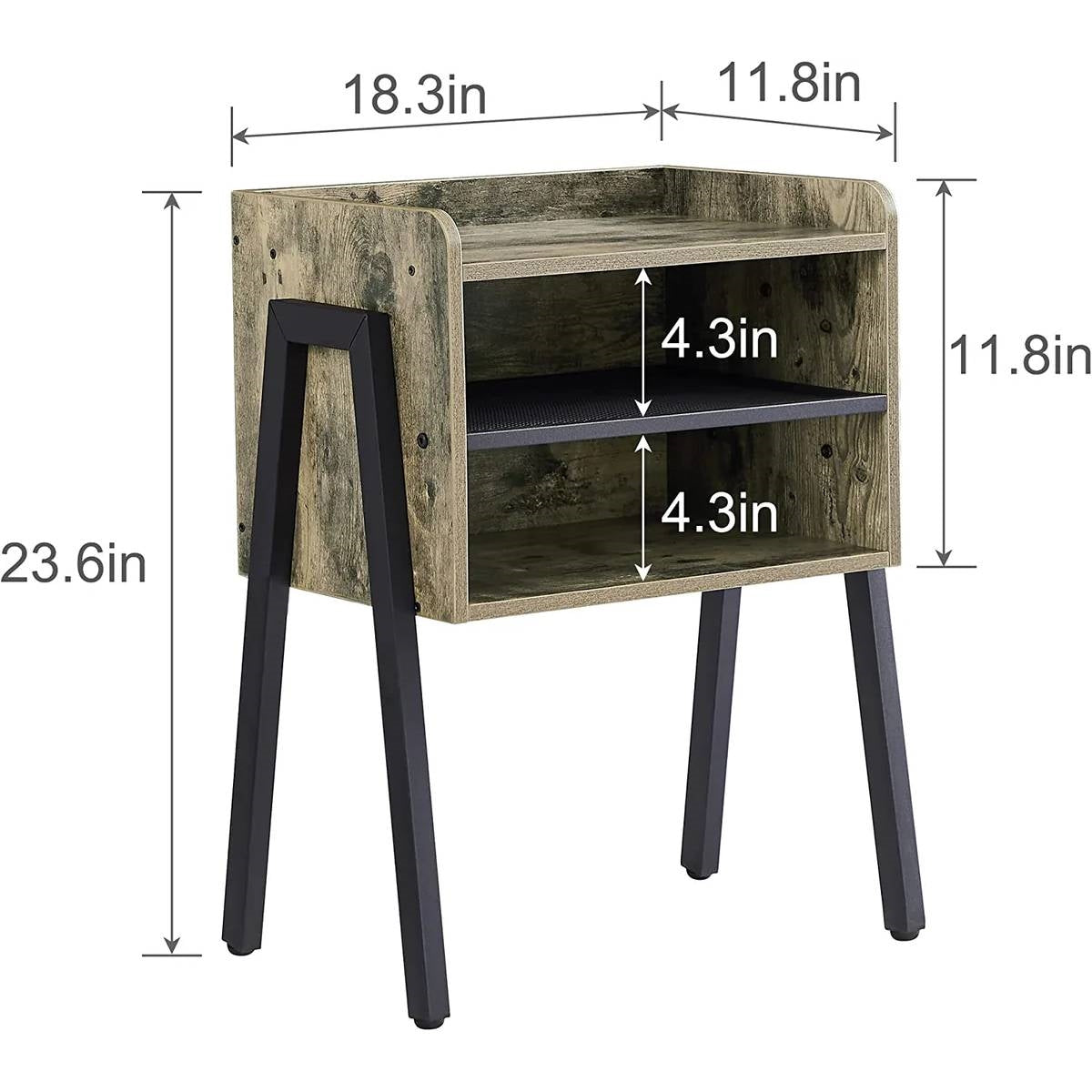 Set of 2 Modern Industrial Grey Wood Black Metal Side Table Nightstand End Table