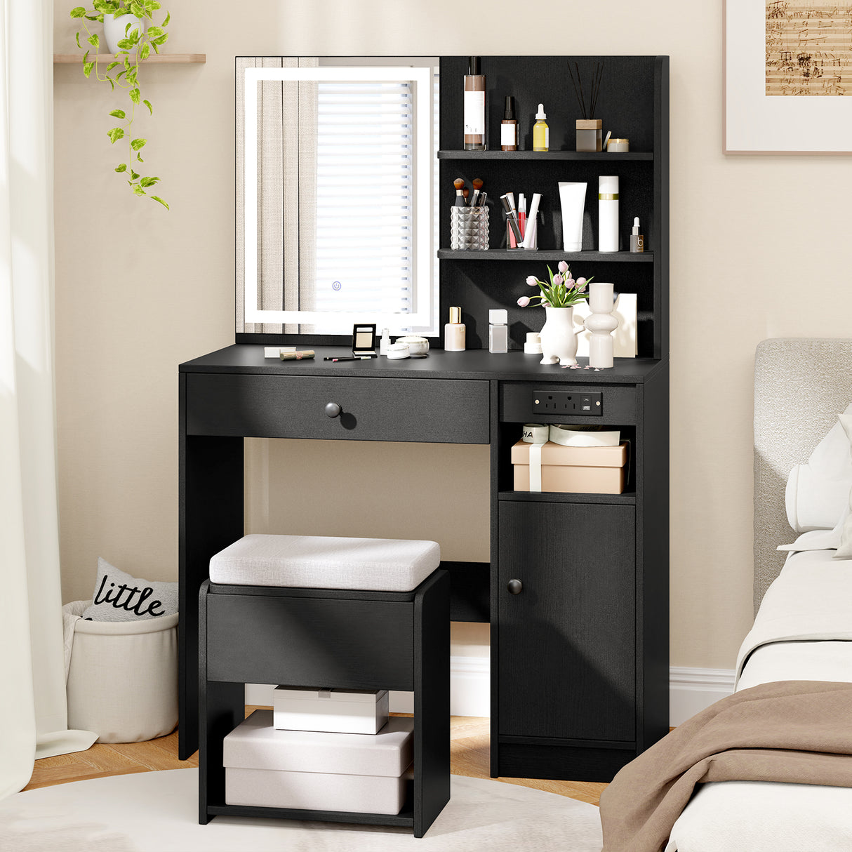 Vanity Desk with Mirror and Lights