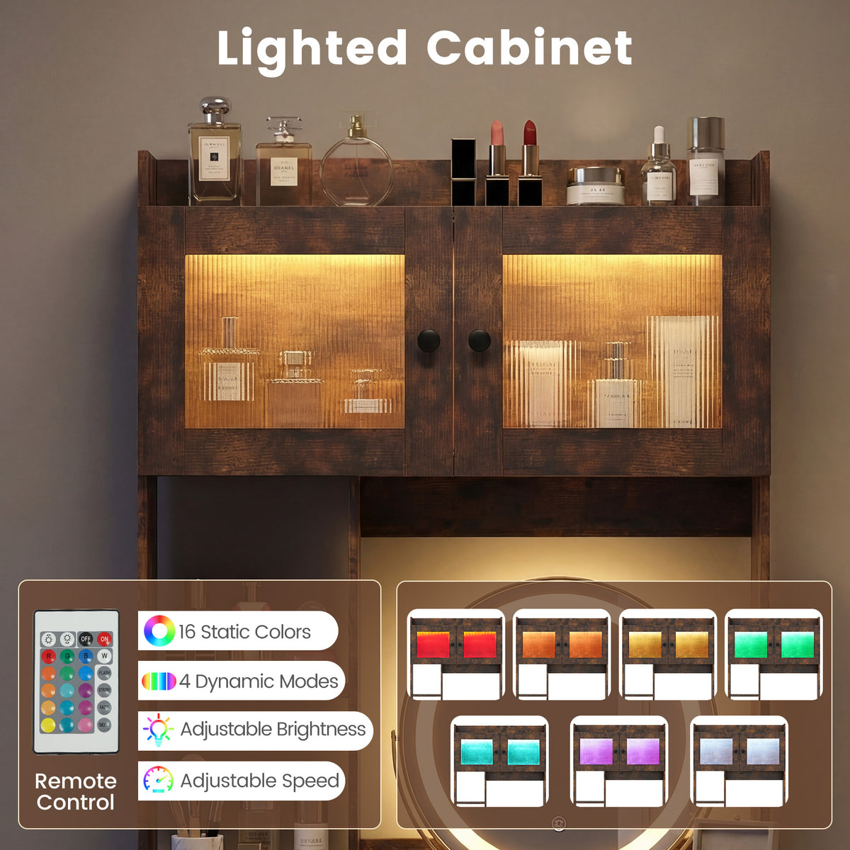 Vanity Desk with Rotatable Mirror and Lights Modern Dressing Table with 3 Light Colors