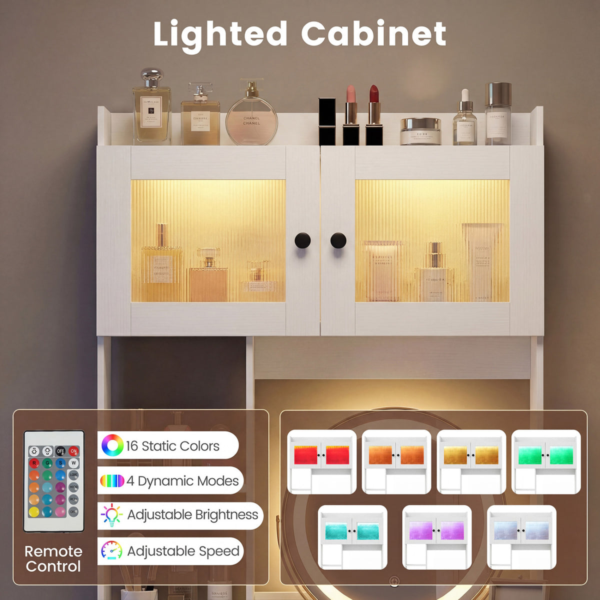 Vanity Desk with Rotatable Mirror and Lights Modern Dressing Table with 3 Light Colors