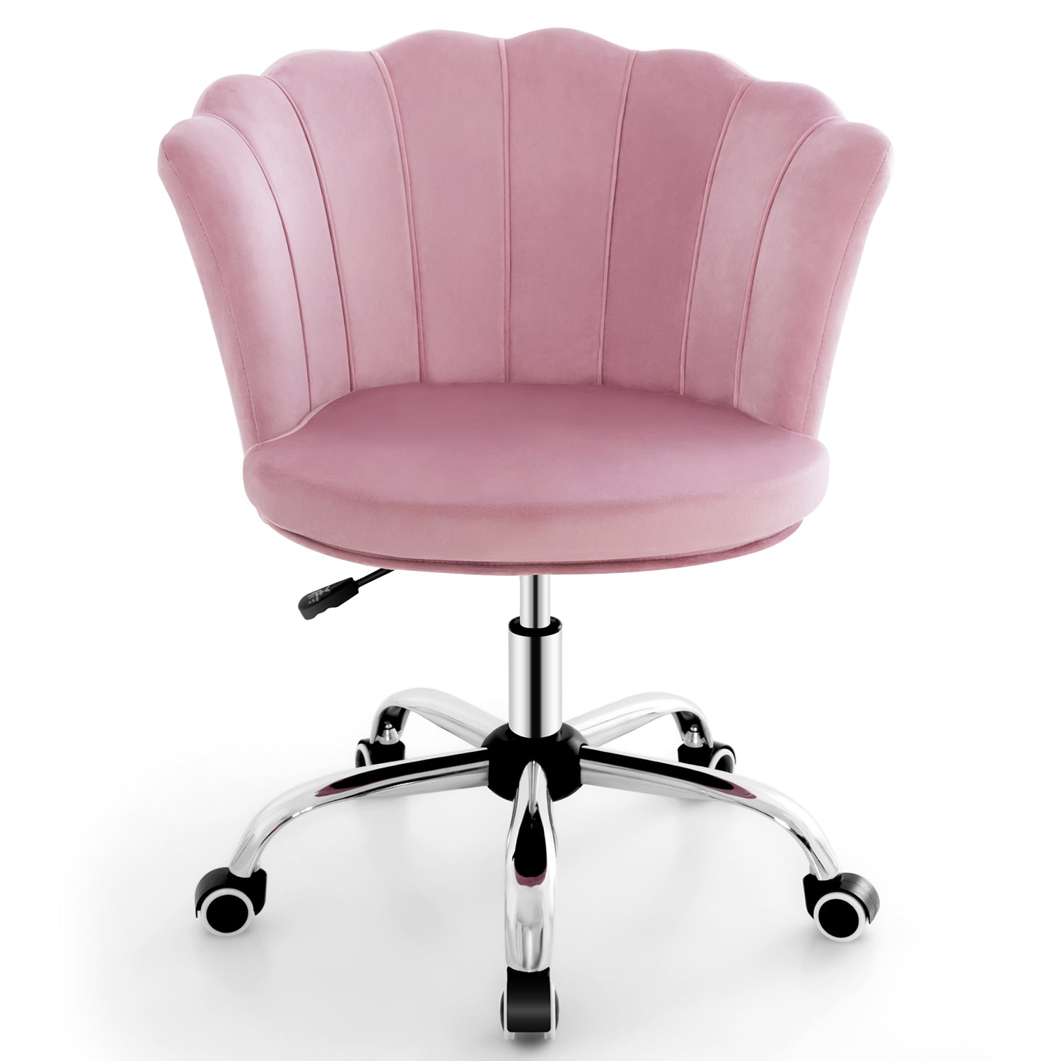 Adjustable Vanity Velvet Chair with Seashell Back and Wheels-Pink