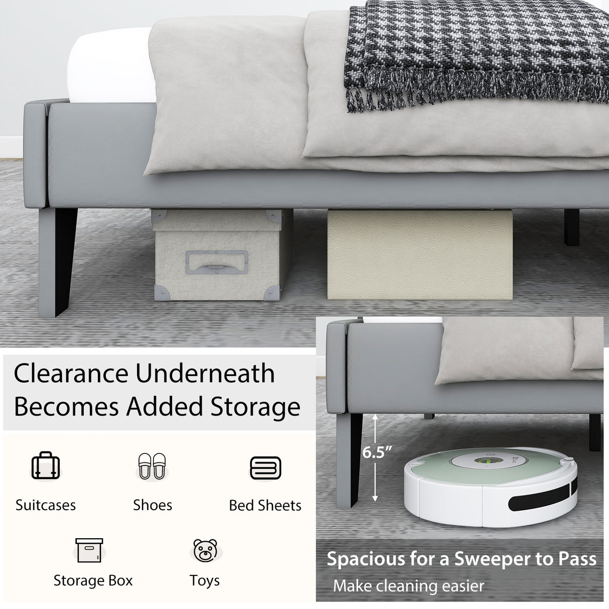 Full/Queen/Twin Velvet Upholstered Bed Frame with High Headboard