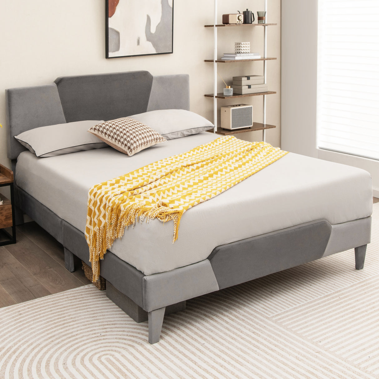 Full/Queen/Twin Velvet Upholstered Bed Frame with High Headboard