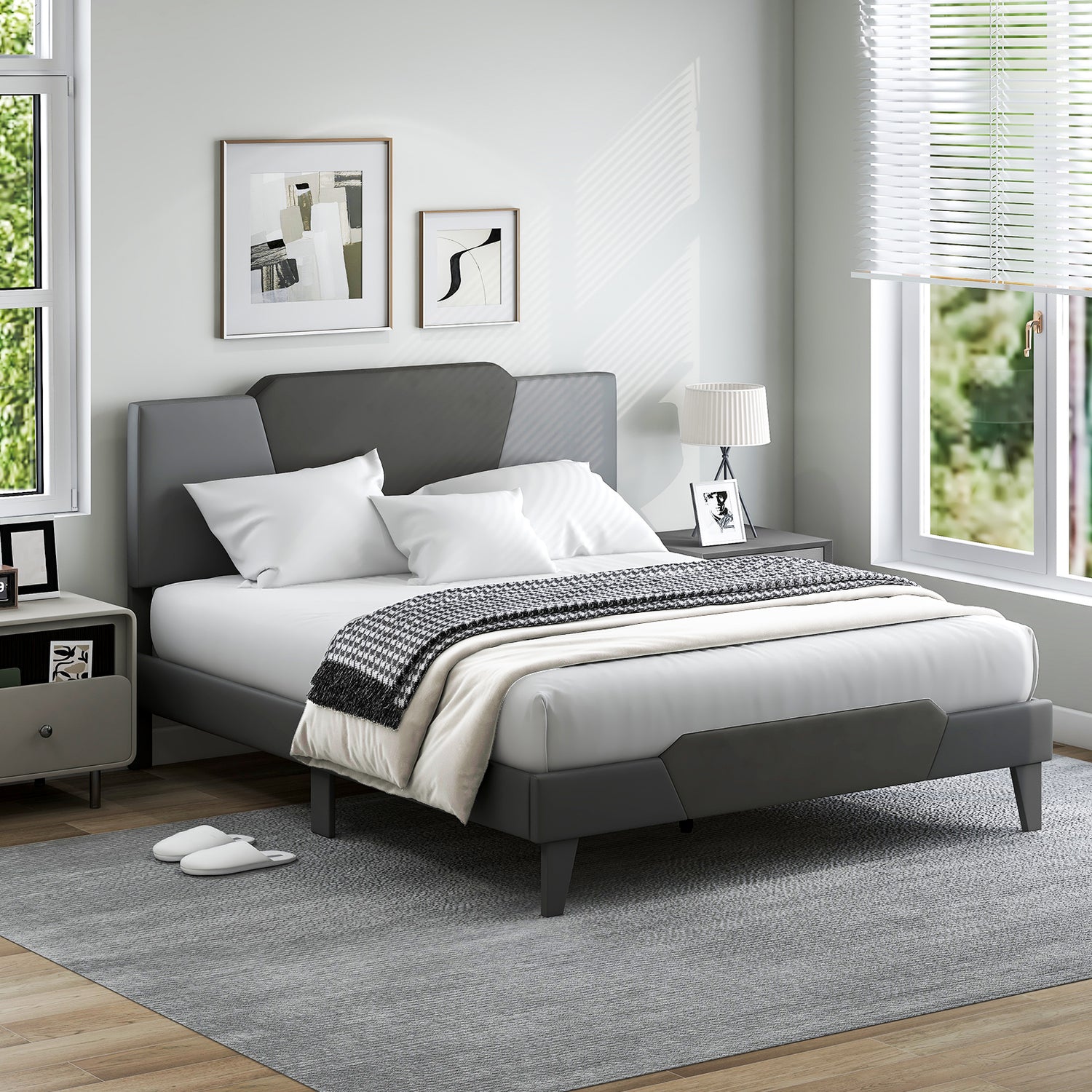 Full/Queen/Twin Velvet Upholstered Bed Frame with High Headboard